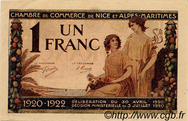 1 Franc FRANCE régionalisme et divers Nice 1920 JP.091.11 TTB à SUP
