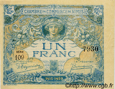 1 Franc FRANCE régionalisme et divers Nîmes 1915 JP.092.11 TTB à SUP