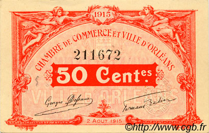 50 Centimes FRANCE régionalisme et divers Orléans 1915 JP.095.04 TTB à SUP