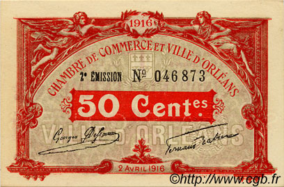 50 Centimes FRANCE régionalisme et divers Orléans 1916 JP.095.08 SPL à NEUF