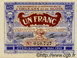 1 Franc FRANCE régionalisme et divers Orléans et Blois 1921 JP.096.07 SPL à NEUF