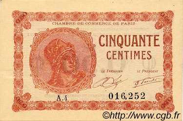 50 Centimes FRANCE régionalisme et divers Paris 1920 JP.097.10 TTB à SUP