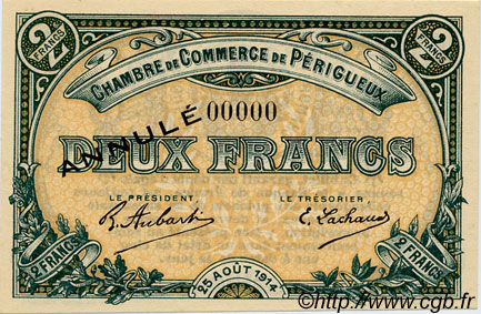 2 Francs Annulé FRANCE régionalisme et divers Périgueux 1914 JP.098.07 SPL à NEUF