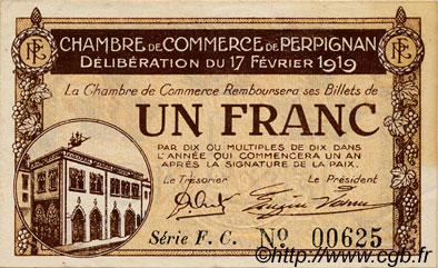 1 Franc FRANCE régionalisme et divers Perpignan 1919 JP.100.26 TTB à SUP