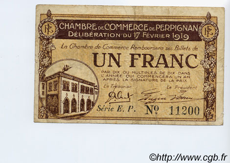 1 Franc FRANCE régionalisme et divers Perpignan 1919 JP.100.26 TB