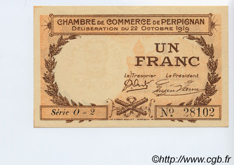1 Franc FRANCE régionalisme et divers Perpignan 1919 JP.100.29 SPL à NEUF