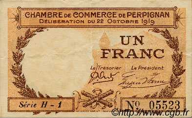 1 Franc FRANCE régionalisme et divers Perpignan 1919 JP.100.29 TTB à SUP