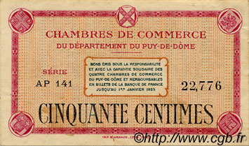 50 Centimes FRANCE régionalisme et divers Puy-De-Dôme 1918 JP.103.19 TTB à SUP