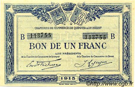 1 Franc FRANCE régionalisme et divers Quimper et Brest 1915 JP.104.05 TTB à SUP