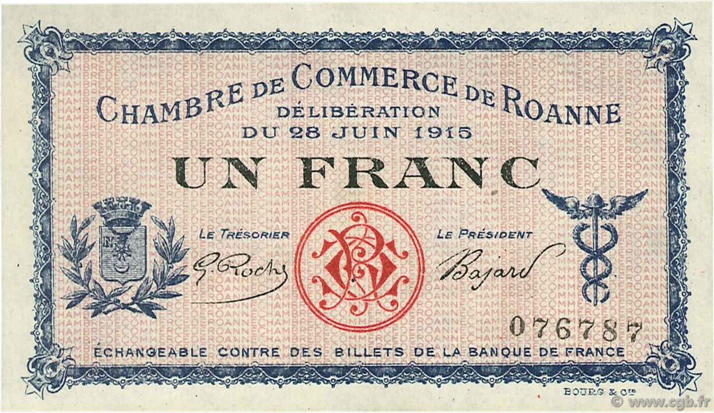 1 Franc FRANCE régionalisme et divers Roanne 1915 JP.106.01 SPL à NEUF