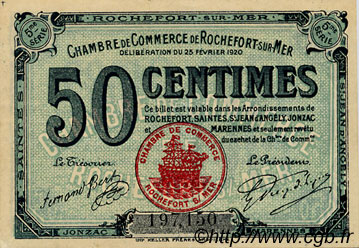 50 Centimes FRANCE régionalisme et divers Rochefort-Sur-Mer 1920 JP.107.17 TTB à SUP