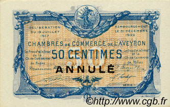 50 Centimes Annulé FRANCE régionalisme et divers Rodez et Millau 1917 JP.108.12 SPL à NEUF