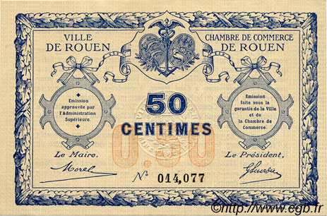 50 Centimes FRANCE régionalisme et divers Rouen 1920 JP.110.01 SPL à NEUF