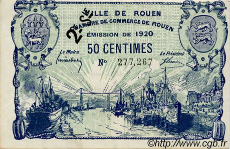 50 Centimes FRANCE régionalisme et divers Rouen 1920 JP.110.53 SPL à NEUF