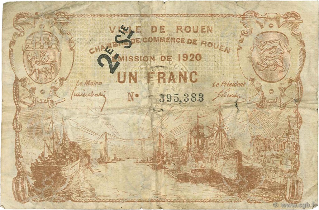1 Franc FRANCE régionalisme et divers Rouen 1920 JP.110.55 TB