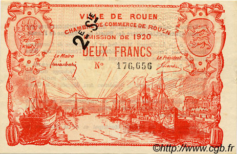 2 Francs FRANCE régionalisme et divers Rouen 1920 JP.110.58 TTB à SUP
