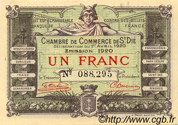 50 Centimes Spécimen FRANCE régionalisme et divers Saint-Die 1920 JP.112.17 TTB à SUP