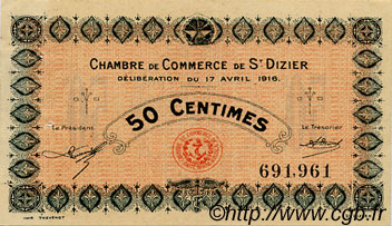 50 Centimes FRANCE régionalisme et divers Saint-Dizier 1916 JP.113.11 TTB à SUP