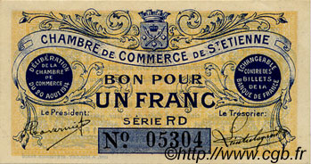 1 Franc FRANCE régionalisme et divers Saint-Étienne 1914 JP.114.04 TTB à SUP