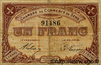 1 Franc FRANCE régionalisme et divers Sens 1915 JP.118.01 TB
