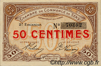 50 Centimes FRANCE régionalisme et divers Sens 1916 JP.118.02 TTB à SUP