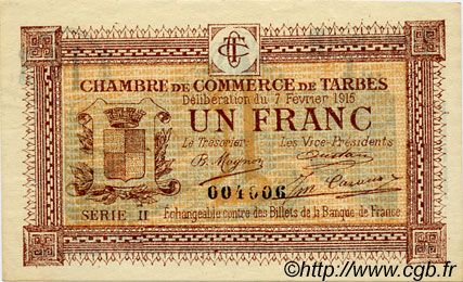 1 Franc FRANCE régionalisme et divers Tarbes 1915 JP.120.10 TTB à SUP