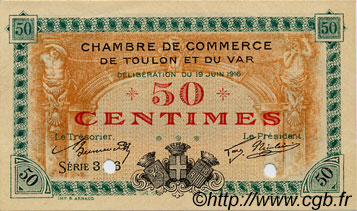 50 Centimes Annulé FRANCE régionalisme et divers Toulon 1916 JP.121.02 SPL à NEUF