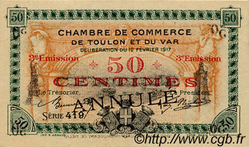 50 Centimes Annulé FRANCE régionalisme et divers Toulon 1917 JP.121.11 SPL à NEUF