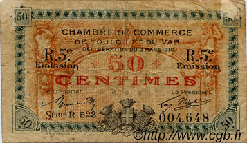 50 Centimes FRANCE régionalisme et divers Toulon 1919 JP.121.28 TB