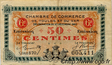 50 Centimes FRANCE régionalisme et divers Toulon 1920 JP.121.30 TB