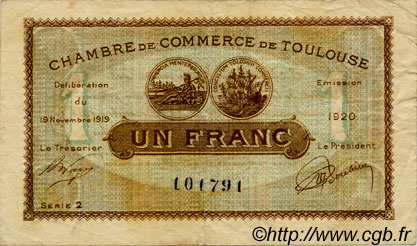 1 Franc FRANCE régionalisme et divers Toulouse 1919 JP.122.38 TB