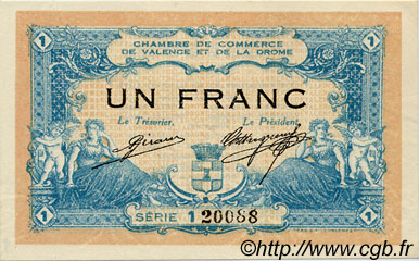 1 Franc FRANCE régionalisme et divers Valence 1915 JP.127.04 TTB à SUP