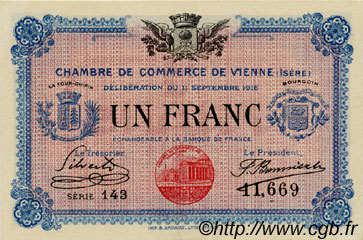1 Franc FRANCE régionalisme et divers Vienne 1916 JP.128.18 SPL à NEUF