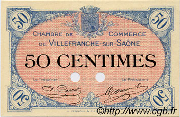 50 Centimes Spécimen FRANCE régionalisme et divers Villefranche-Sur-Saône 1915 JP.129.02 SPL à NEUF