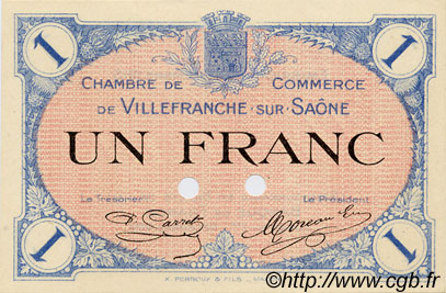1 Franc Spécimen FRANCE régionalisme et divers Villefranche-Sur-Saône 1915 JP.129.05 SPL à NEUF