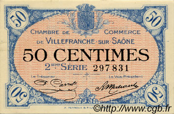 50 Centimes FRANCE régionalisme et divers Villefranche-Sur-Saône 1918 JP.129.07 TTB à SUP