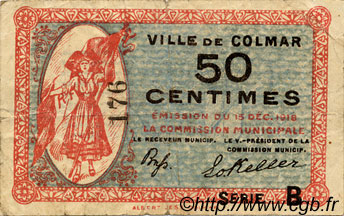 50 Centimes FRANCE régionalisme et divers Colmar 1918 JP.130.02 TB