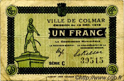 1 Franc FRANCE régionalisme et divers Colmar 1918 JP.130.03 TB