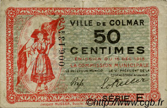 50 Centimes FRANCE régionalisme et divers Colmar 1918 JP.130.05 TB