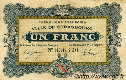 1 Franc FRANCE régionalisme et divers Strasbourg 1918 JP.133.04 TB