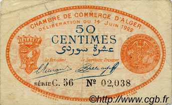 50 Centimes FRANCE régionalisme et divers Alger 1922 JP.137.23 TTB à SUP