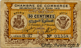 50 Centimes FRANCE régionalisme et divers Bougie, Sétif 1918 JP.139.03 TB
