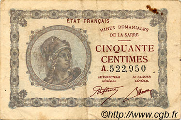 50 Centimes FRANCE régionalisme et divers Mines Domaniales De La Sarre 1918 JP.147.01 TB