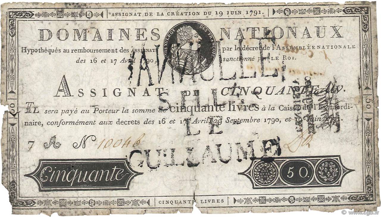 50 Livres Faux FRANCIA  1791 Ass.13a q.MB