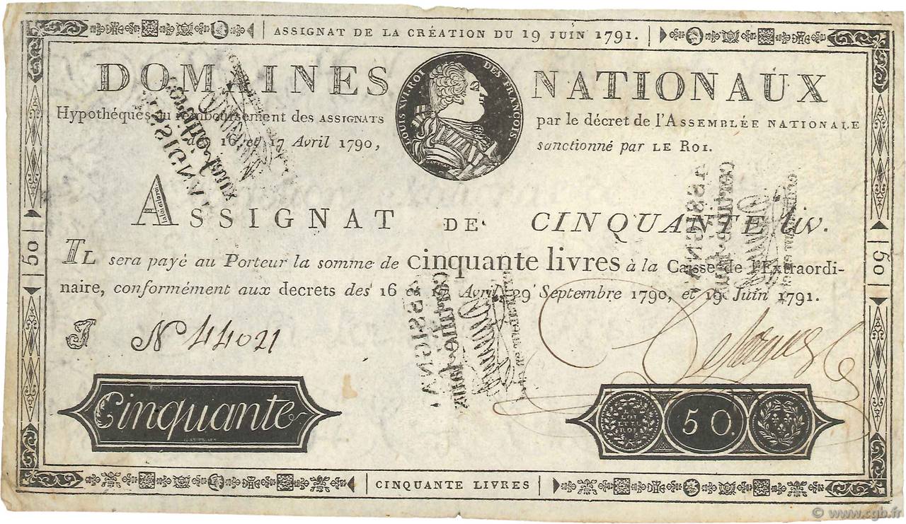 50 Livres Faux FRANCE  1791 Ass.13a TTB