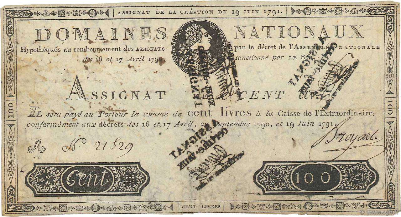 100 Livres Faux FRANKREICH  1791 Ass.15b SS