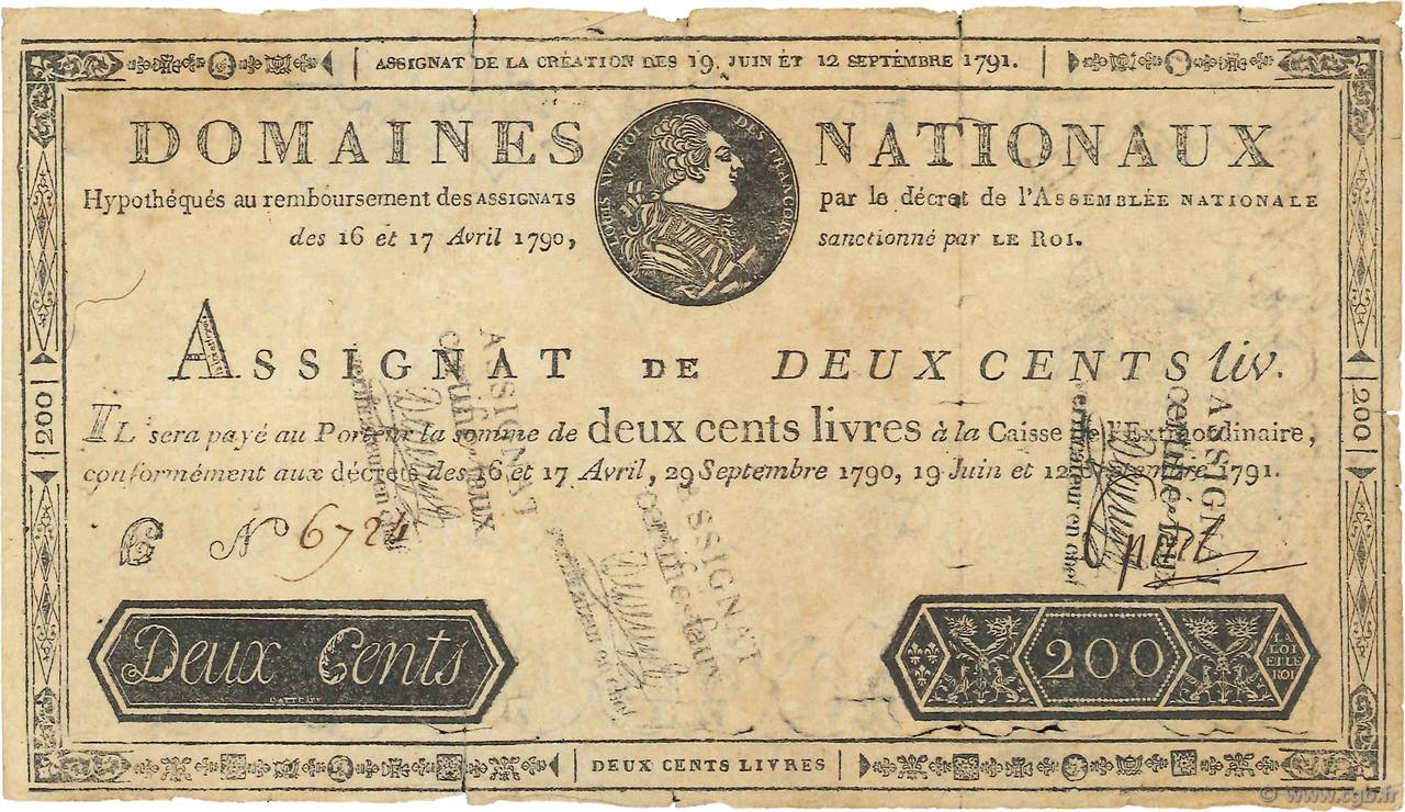 200 Livres Faux FRANCIA  1791 Ass.17b BC