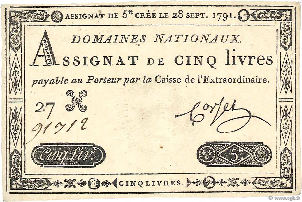5 Livres FRANCIA  1791 Ass.19a FDC