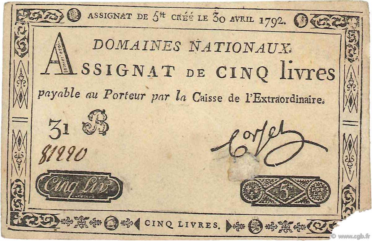 5 Livres FRANCE  1792 Ass.27c TB