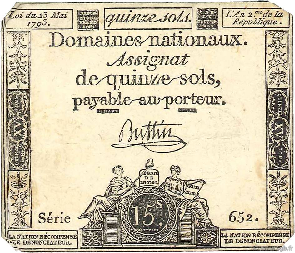 15 Sols variété FRANCE  1793 Ass.41c TTB